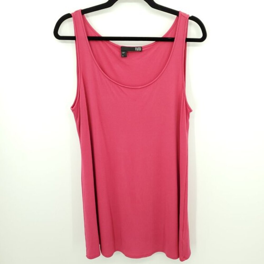 Eileen Fisher 100% Silk Stretchy Knit Scoop Neck Sleeveless Tunic Top M Pink